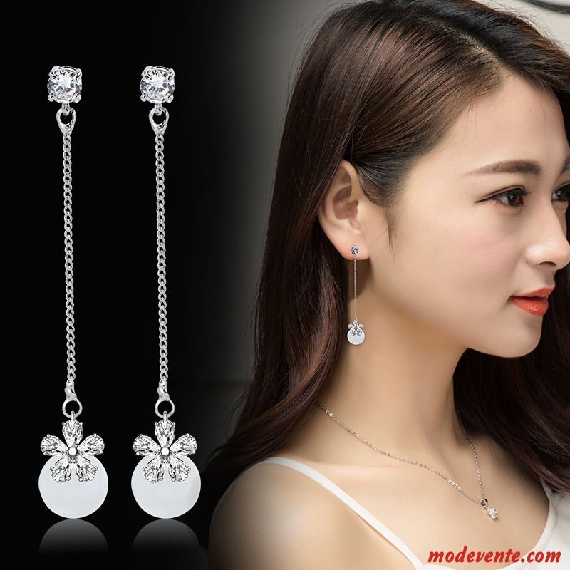 Boucles D'oreilles Femme Longue Section Mode Rétro Cristal Personnalité Rouge Argent