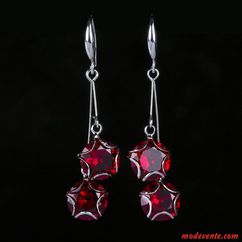 Boucles D'oreilles Femme Longue Section Mode Rétro Cristal Personnalité Rouge Argent