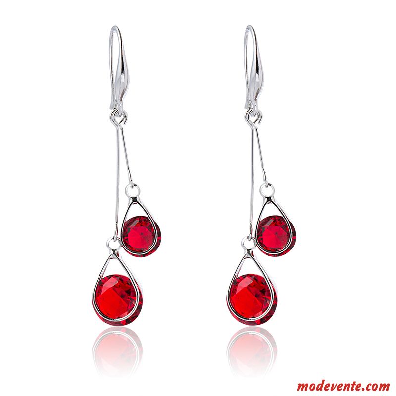 Boucles D'oreilles Femme Longue Section Mode Rétro Cristal Personnalité Rouge Argent