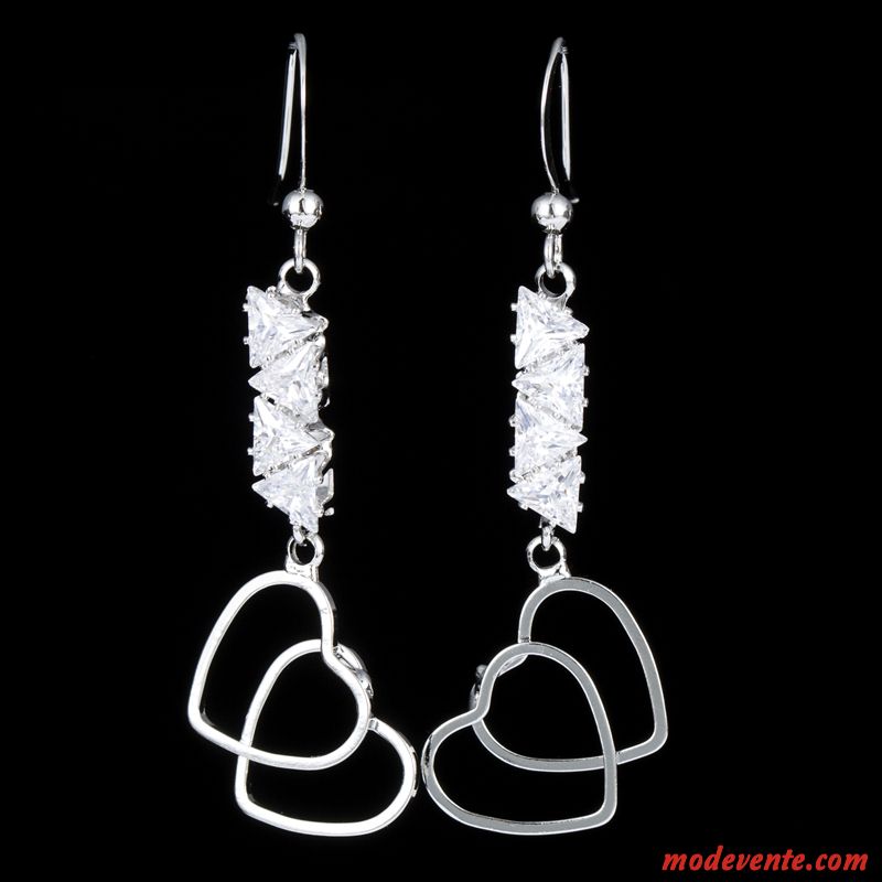 Boucles D'oreilles Femme Longue Section Mode Rétro Cristal Personnalité Rouge Argent