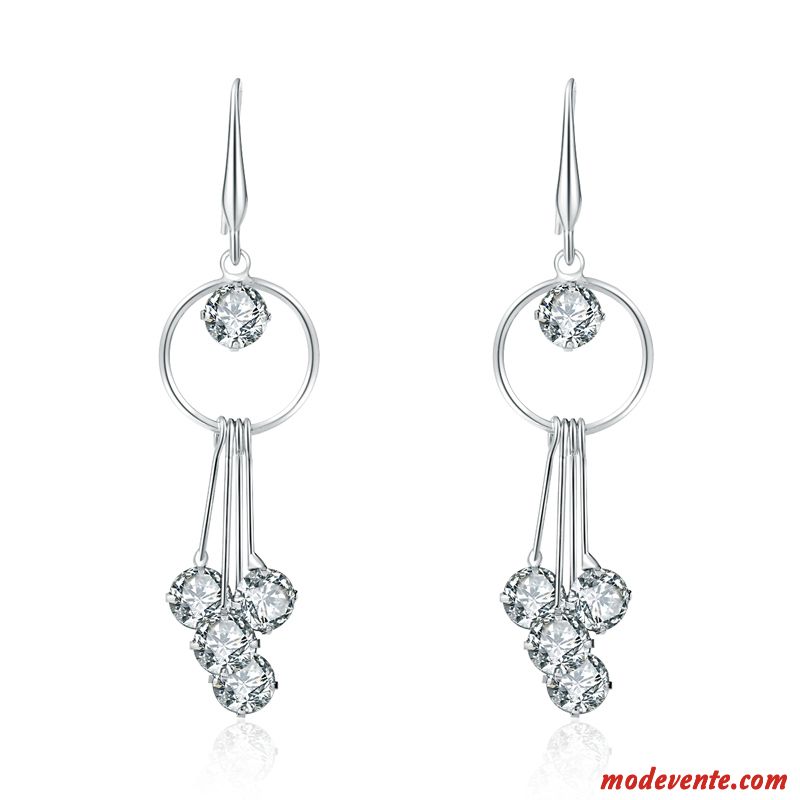 Boucles D'oreilles Femme Longue Section Mode Rétro Cristal Personnalité Rouge Argent