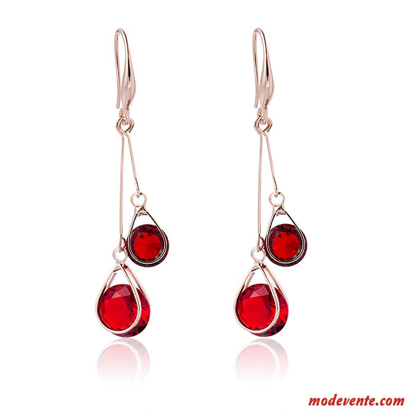 Boucles D'oreilles Femme Longue Section Mode Rétro Cristal Personnalité Rouge Argent