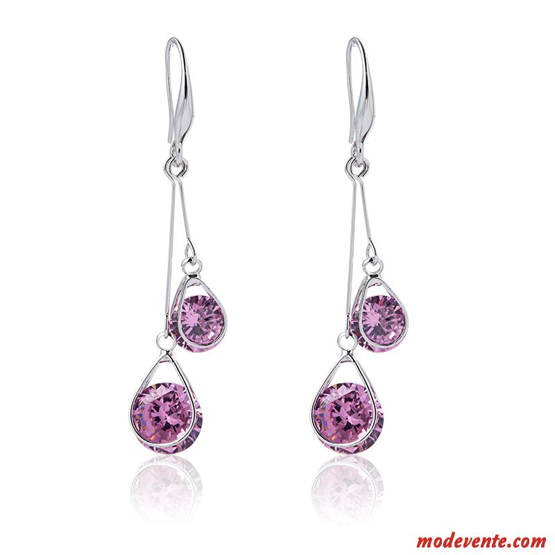 Boucles D'oreilles Femme Longue Section Mode Rétro Cristal Personnalité Rouge Argent