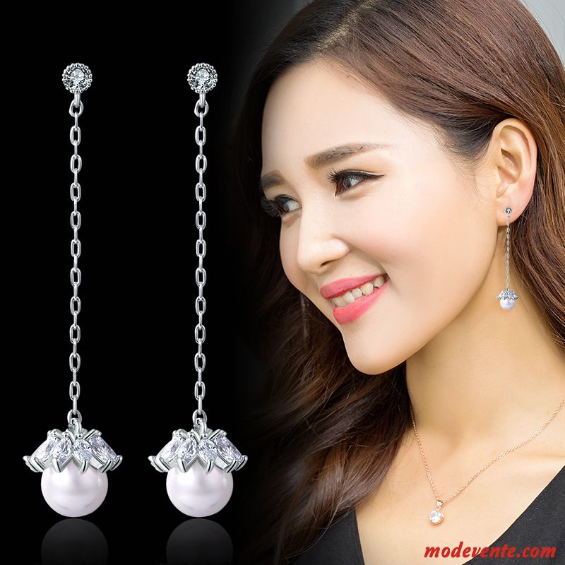 Boucles D'oreilles Femme Longue Section Mode Rétro Cristal Personnalité Rouge Argent