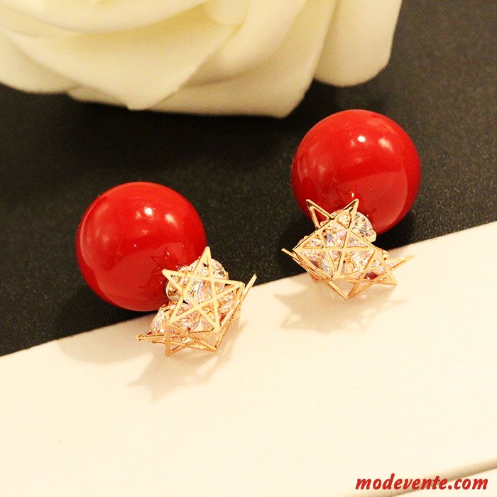 Boucles D'oreilles Femme Mode Tendance Simple All-match Perle Ultra Rouge Rose