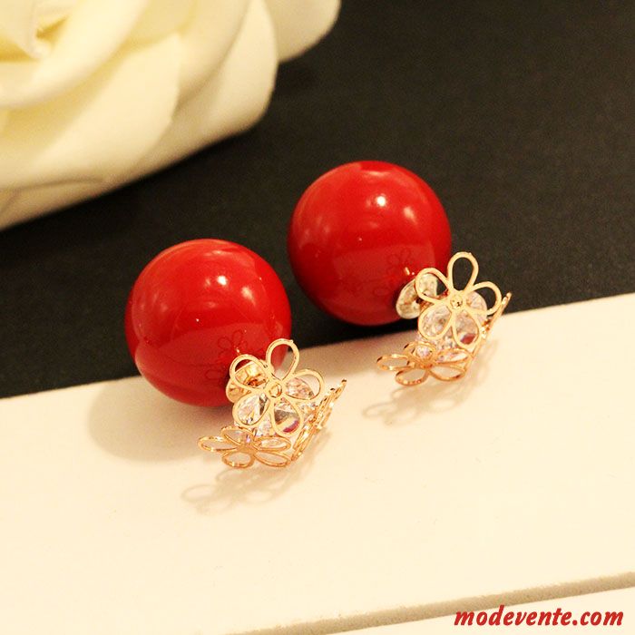 Boucles D'oreilles Femme Mode Tendance Simple All-match Perle Ultra Rouge Rose