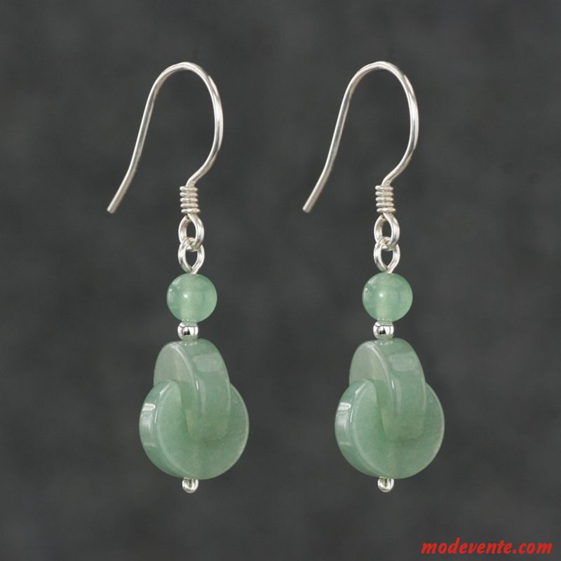 Boucles D'oreilles Femme Naturel Accessoires Original Pure Vert Or Argent