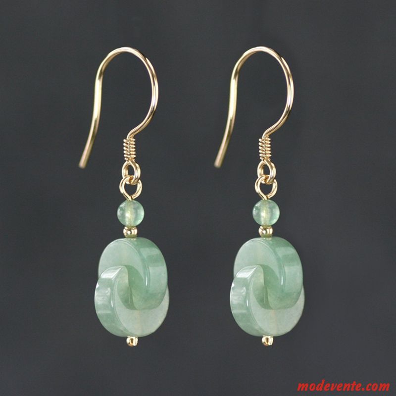 Boucles D'oreilles Femme Naturel Accessoires Original Pure Vert Or Argent