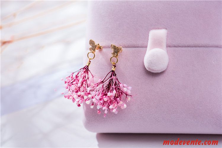 Boucles D'oreilles Femme Original Fleur Doux Longue Section Manuel Ultra Rose