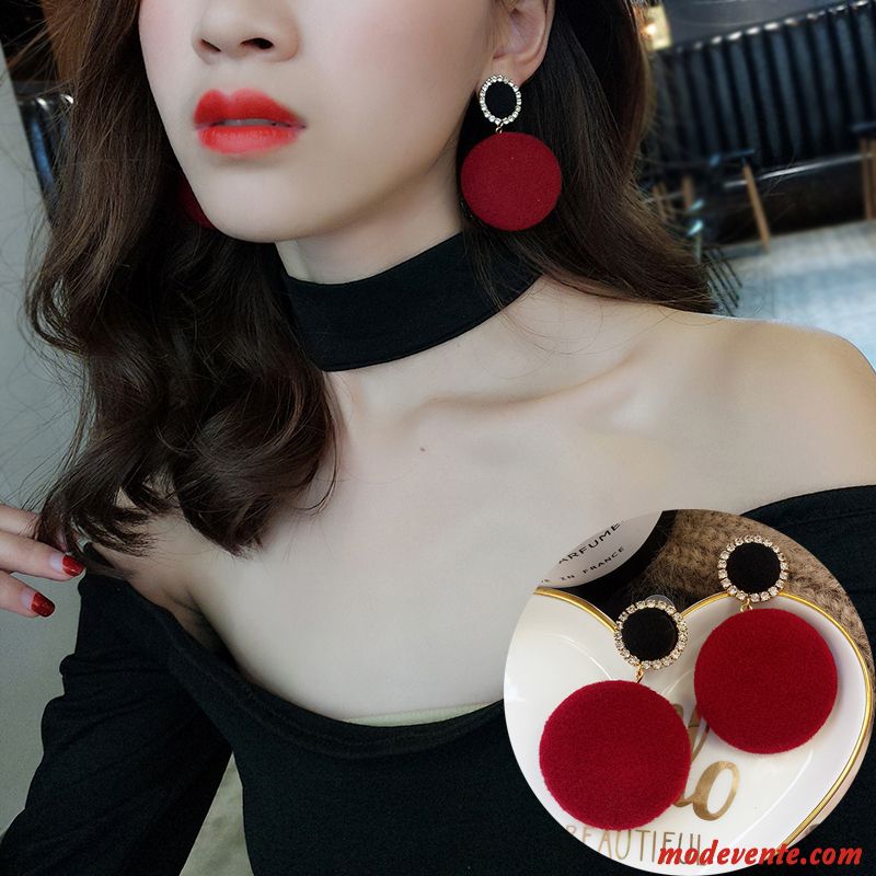 Boucles D'oreilles Femme Peluche Longue Section Rétro L'automne Rond Nouveau Rouge Or