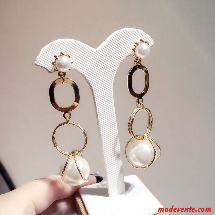 Boucles D'oreilles Femme Perle Gros Longue Section Rétro Tempérament Tassel Or