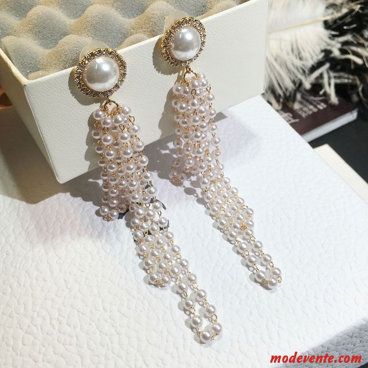 Boucles D'oreilles Femme Perle Gros Longue Section Rétro Tempérament Tassel Or