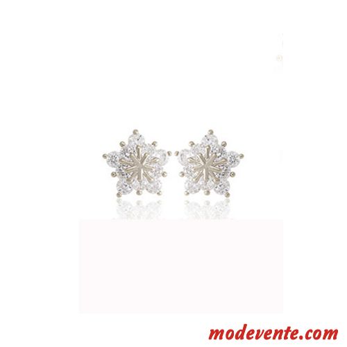 Boucles D'oreilles Femme Pure Doux Tempérament Mode Accessoires Flocon De Neige Rose Or Argent