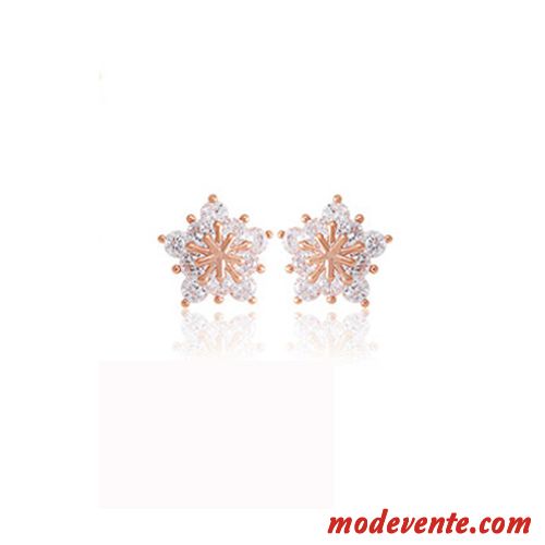 Boucles D'oreilles Femme Pure Doux Tempérament Mode Accessoires Flocon De Neige Rose Or Argent