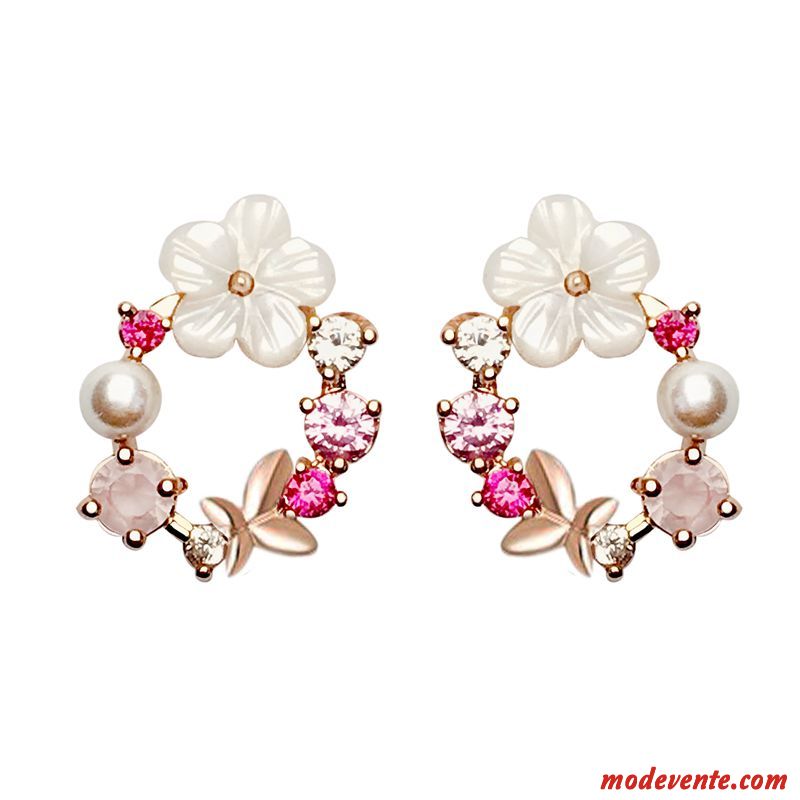 Boucles D'oreilles Femme Pure Tempérament Fleurs Personnalité Réseau Simple Rouge Or Argent