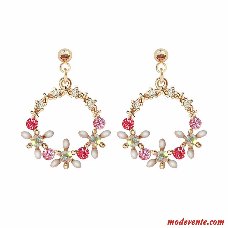 Boucles D'oreilles Femme Pure Tempérament Fleurs Personnalité Réseau Simple Rouge Or Argent