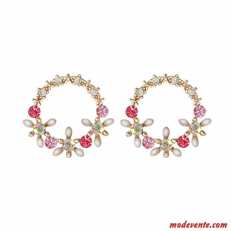 Boucles D'oreilles Femme Pure Tempérament Fleurs Personnalité Réseau Simple Rouge Or Argent