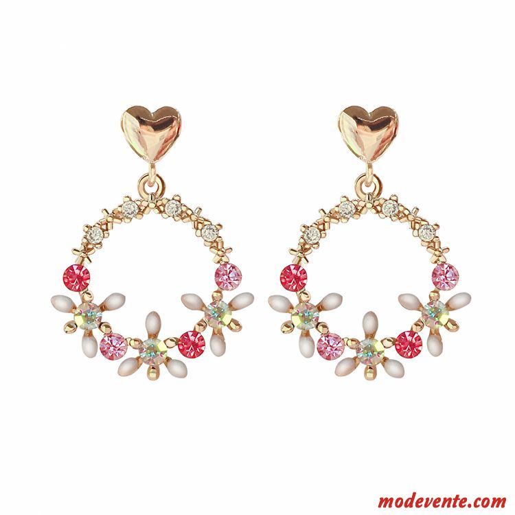 Boucles D'oreilles Femme Pure Tempérament Fleurs Personnalité Réseau Simple Rouge Or Argent