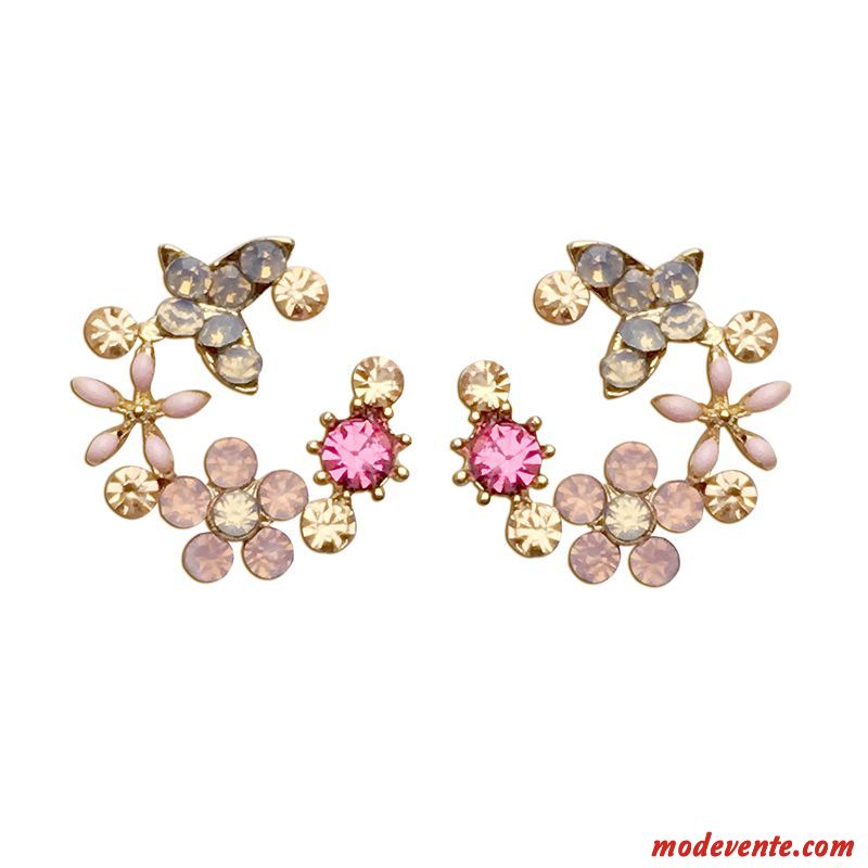 Boucles D'oreilles Femme Pure Tempérament Fleurs Personnalité Réseau Simple Rouge Or Argent