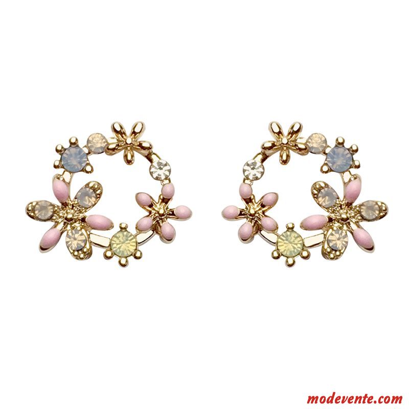 Boucles D'oreilles Femme Pure Tempérament Fleurs Personnalité Réseau Simple Rouge Or Argent