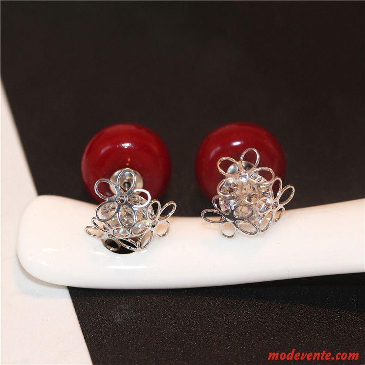 Boucles D'oreilles Femme Réseau Sided Perle Tendance Ultra Accessoires Blanc Rouge Argent