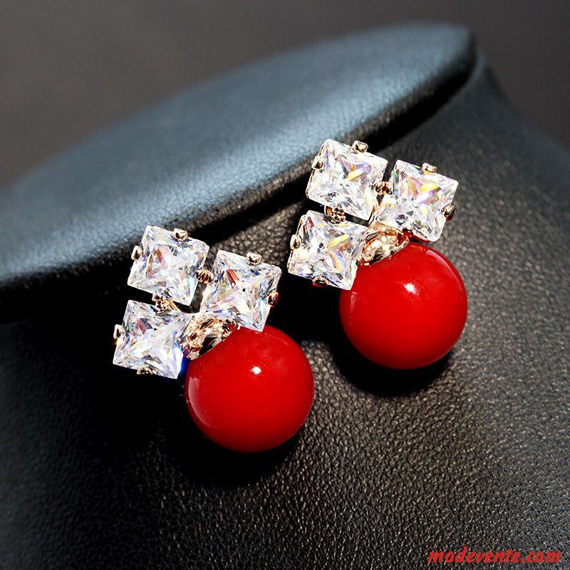 Boucles D'oreilles Femme Réseau Sided Perle Tendance Ultra Accessoires Blanc Rouge Argent