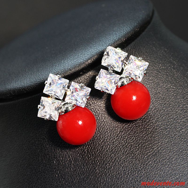 Boucles D'oreilles Femme Réseau Sided Perle Tendance Ultra Accessoires Blanc Rouge Argent