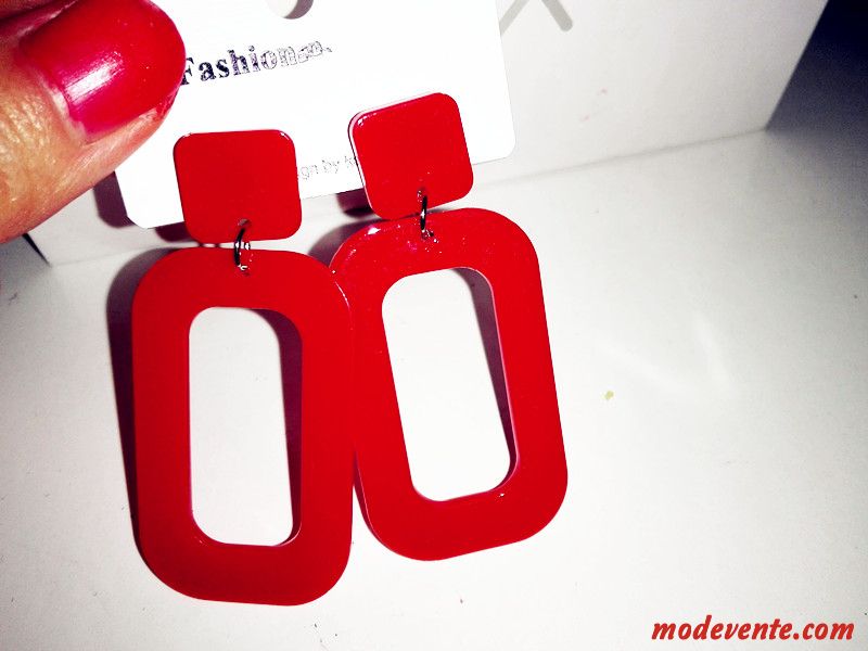 Boucles D'oreilles Femme Réseau Simple Personnalité Longue Accessoires Carré Blanc Noir Rouge