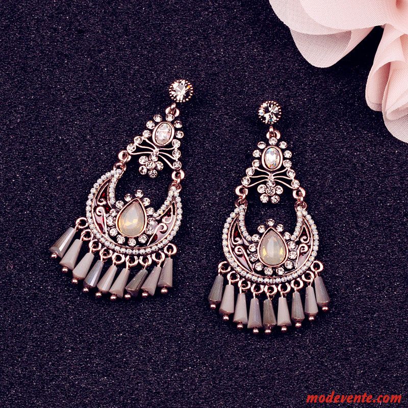 Boucles D'oreilles Femme Rétro Tassel Le Nouveau Longue Section Cristal Tempérament Argent