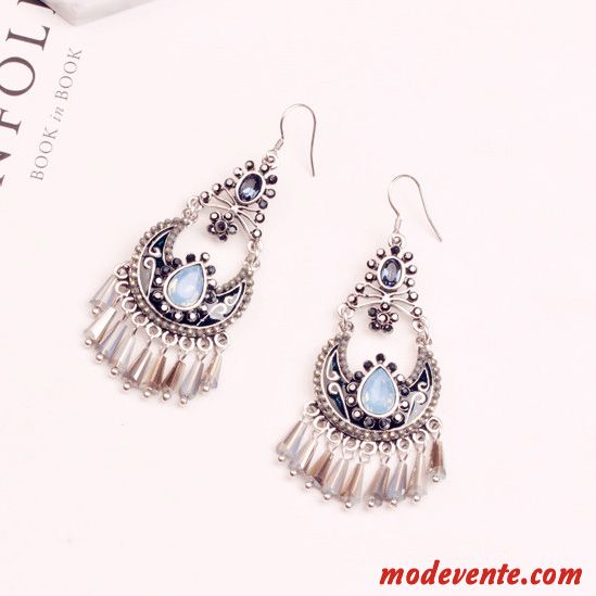 Boucles D'oreilles Femme Rétro Tassel Le Nouveau Longue Section Cristal Tempérament Argent