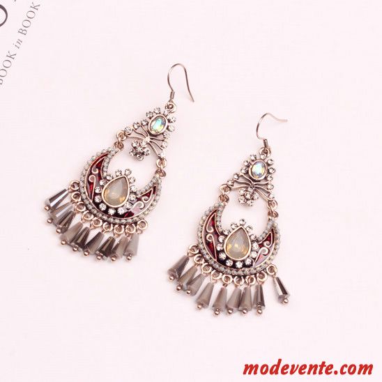 Boucles D'oreilles Femme Rétro Tassel Le Nouveau Longue Section Cristal Tempérament Argent