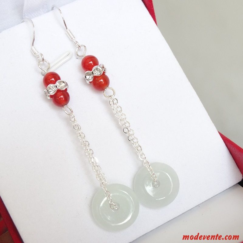 Boucles D'oreilles Femme Spécial Pure Naturel Rouge Argent