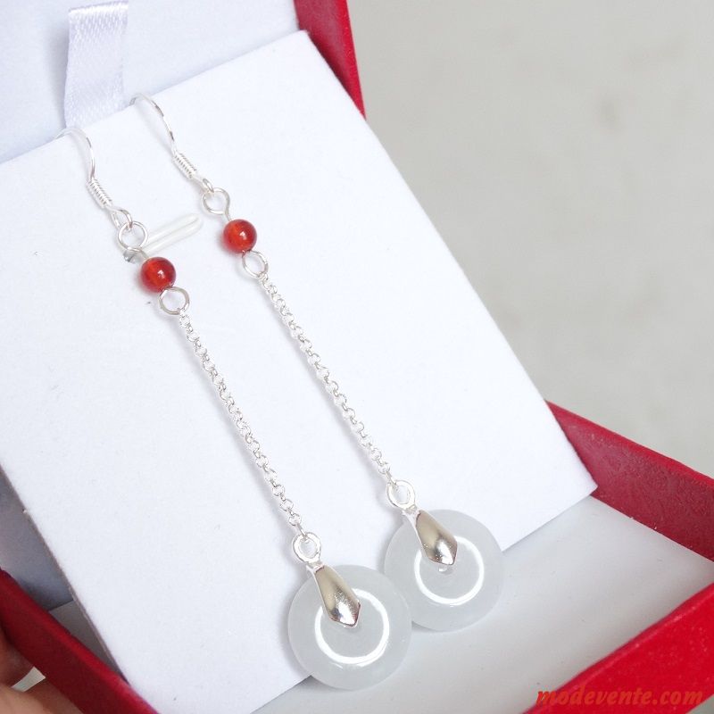 Boucles D'oreilles Femme Spécial Pure Naturel Rouge Argent