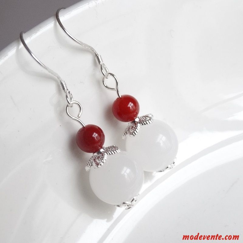 Boucles D'oreilles Femme Spécial Pure Naturel Rouge Argent