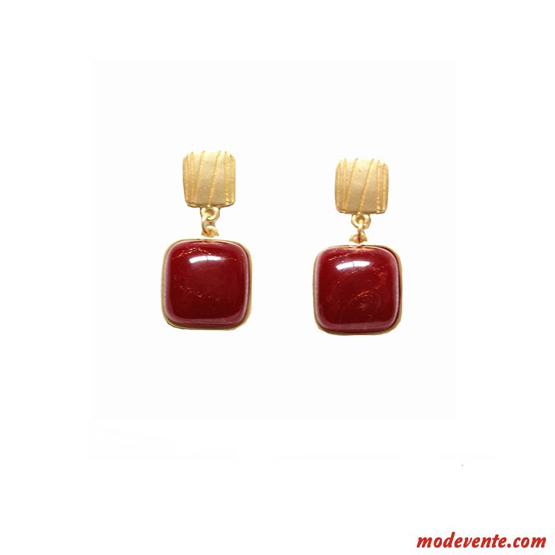 Boucles D'oreilles Femme Tempérament Rétro Carré Réseau Pure Rouge Argent