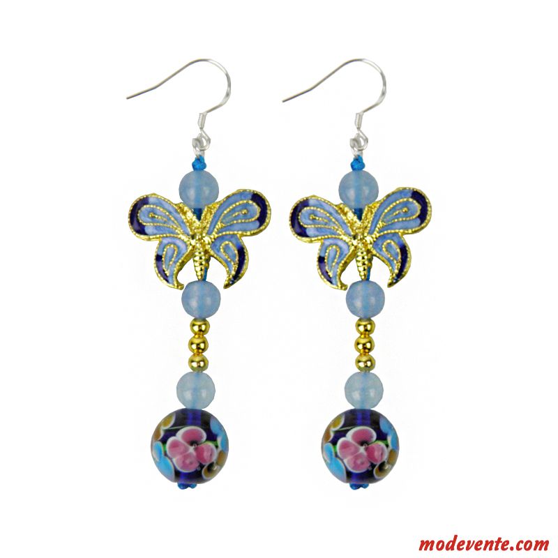 Boucles D'oreilles Femme Ultra Papillon Milieu Printemps Rétro Folk-custom Bleu Argent