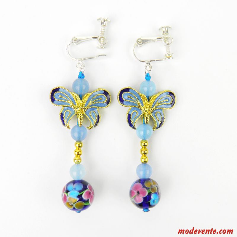 Boucles D'oreilles Femme Ultra Papillon Milieu Printemps Rétro Folk-custom Bleu Argent