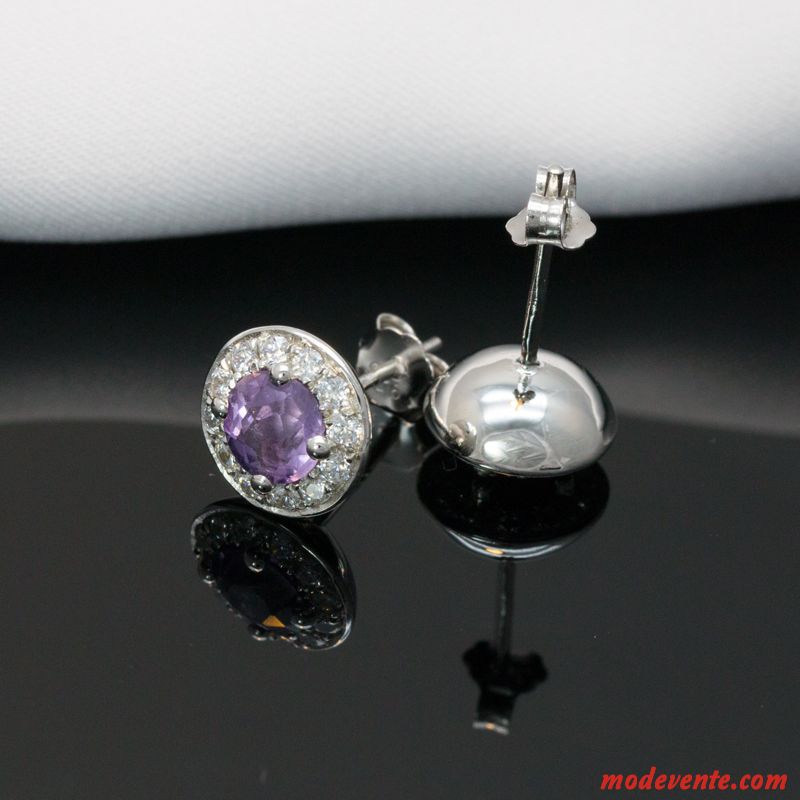 Boucles D'oreilles Femme Ultra Petit Original Nouveau Cristal Simple Violet Or Argent