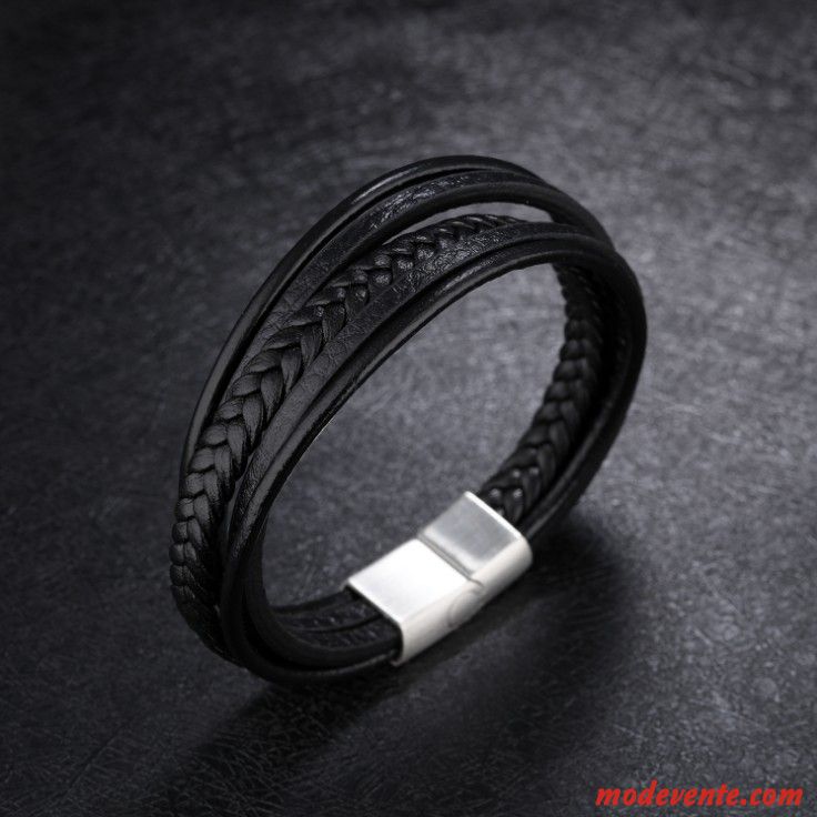 Bracelet Homme Boucle Magnétique Europe Qualité Multicouche Accessoires Rétro Noir Brun