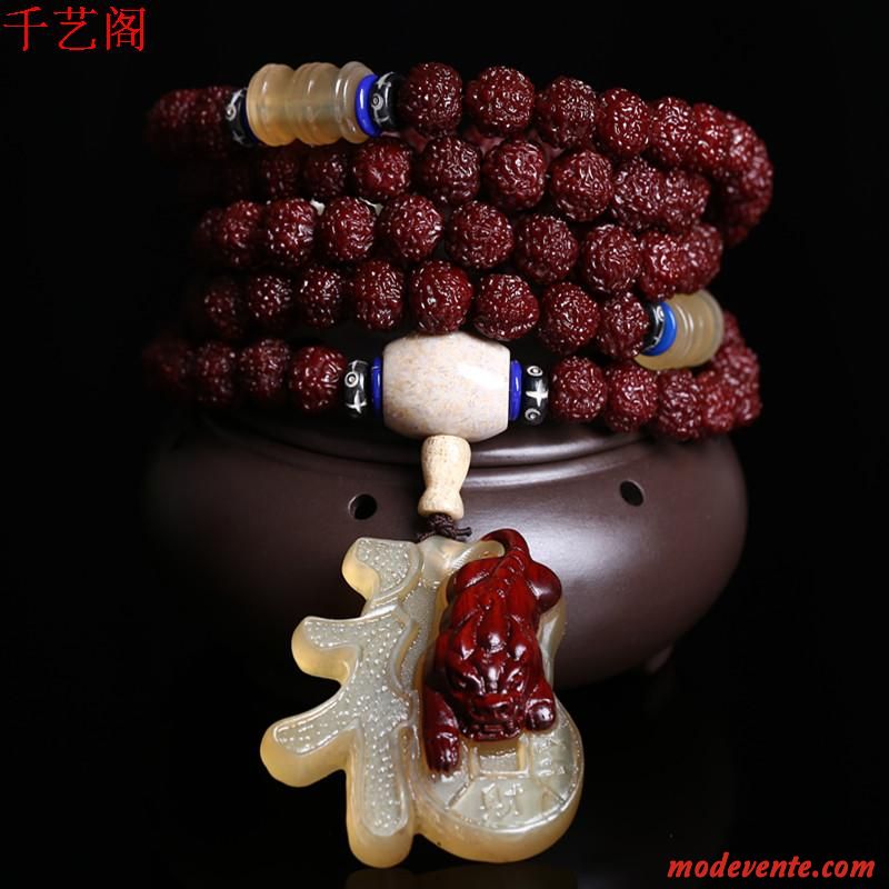 Bracelet Homme Dragon Naturel Rouge Brun Or
