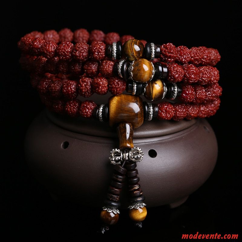 Bracelet Homme Dragon Naturel Rouge Brun Or