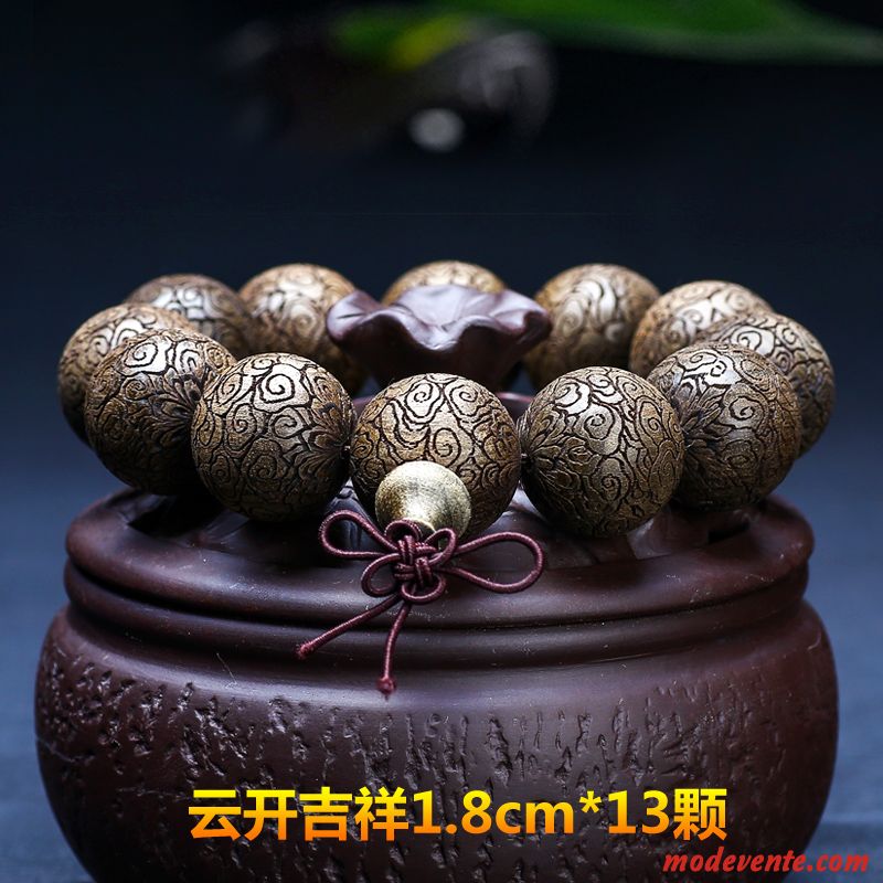 Bracelet Homme Femme Bois Soie Sculpture Brun Or