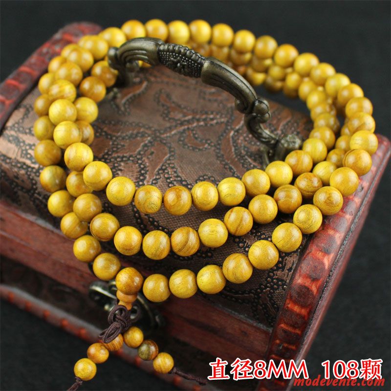 Bracelet Homme Petit Bois De Santal Femme Soie Bois Massif Jaune Or