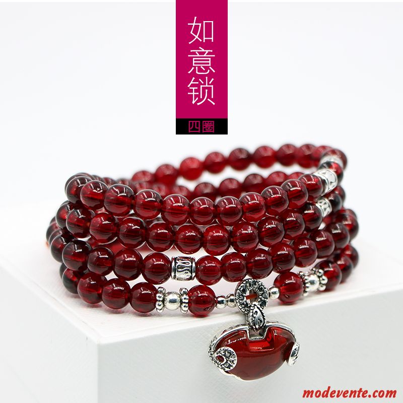 Bracelets Femme Cadeau Cristal Multicouche Naturel Bordeaux Brun