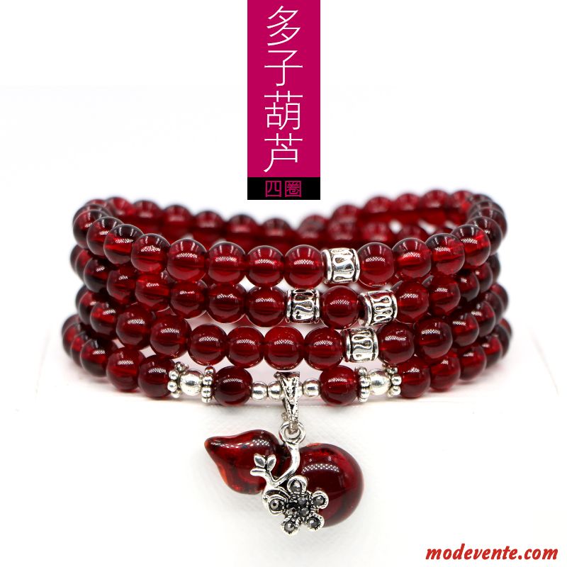 Bracelets Femme Cadeau Cristal Multicouche Naturel Bordeaux Brun