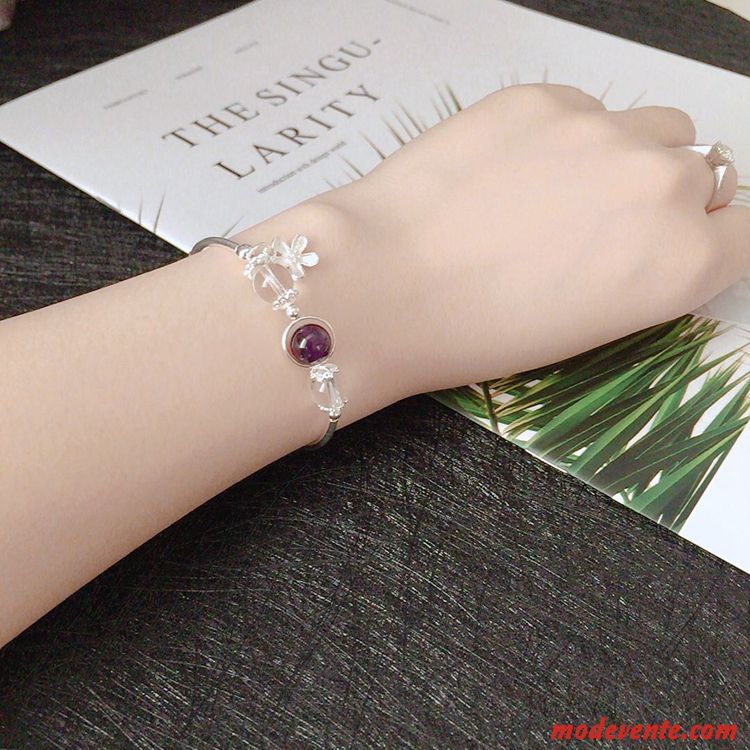 Bracelets Femme Naturel Fraise Pure Cristal Cadeau Longue Bleu Violet Argent