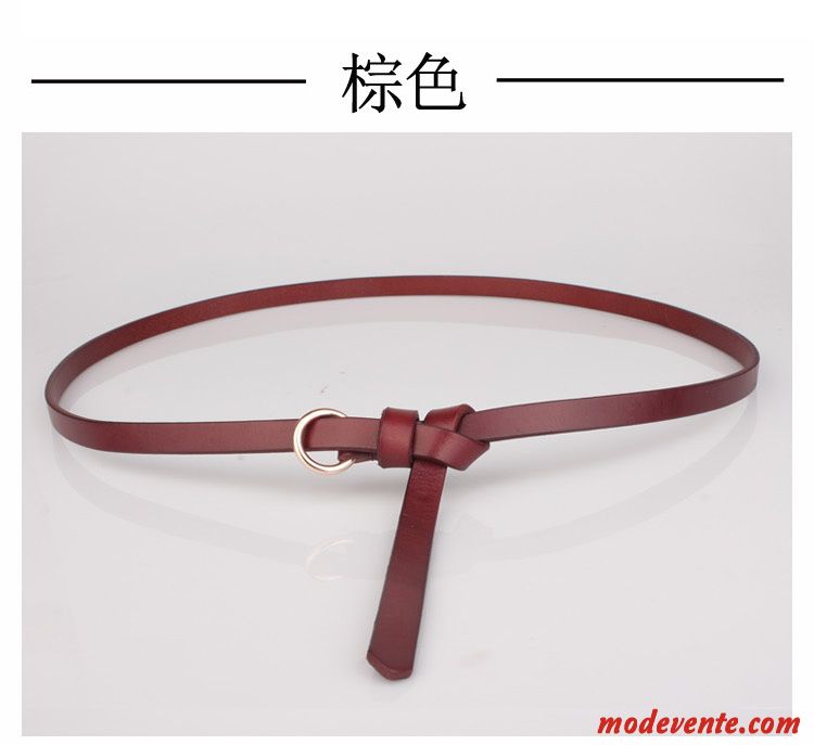 Ceinture Femme All-match Bien Bague Simple Pure Cuir Véritable Noir Rouge