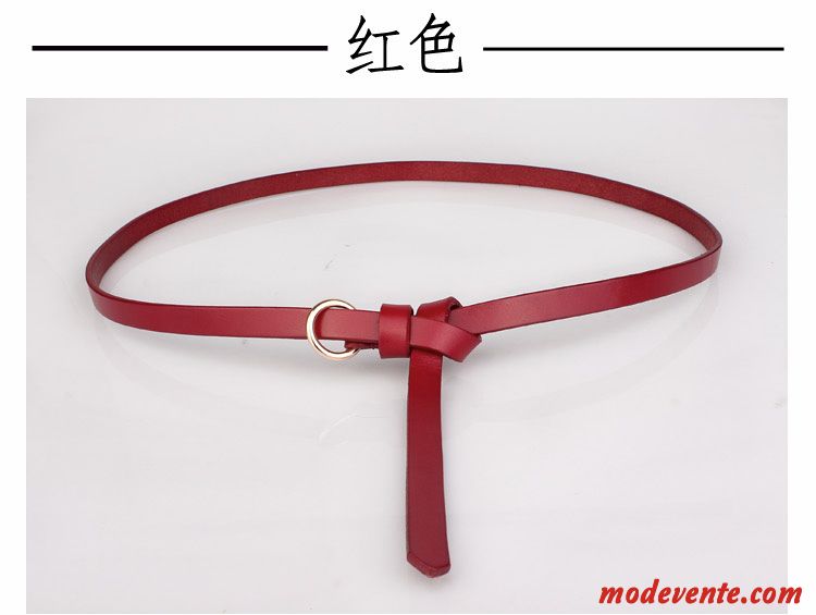 Ceinture Femme All-match Bien Bague Simple Pure Cuir Véritable Noir Rouge