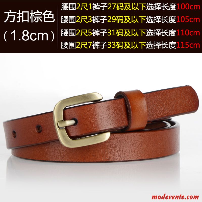 Ceinture Femme All-match Jeans Cuir Véritable Boucle Simple Cuir De Vache Marron