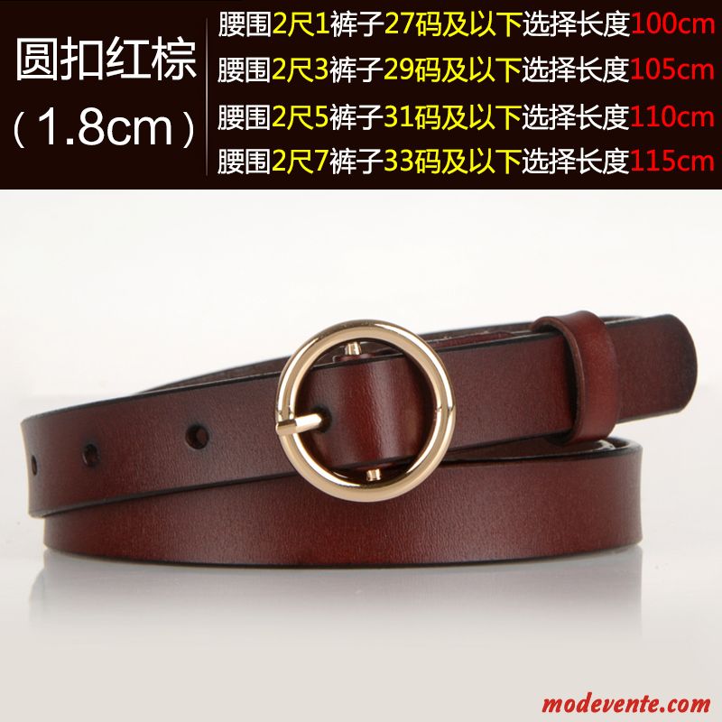 Ceinture Femme All-match Jeans Cuir Véritable Boucle Simple Cuir De Vache Marron